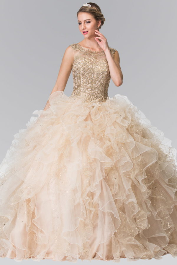 Embroidered and Beaded Mesh Ruffle Quinceneara Dress with Bolero-4