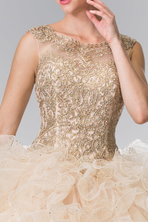 Embroidered and Beaded Mesh Ruffle Quinceneara Dress with Bolero-6