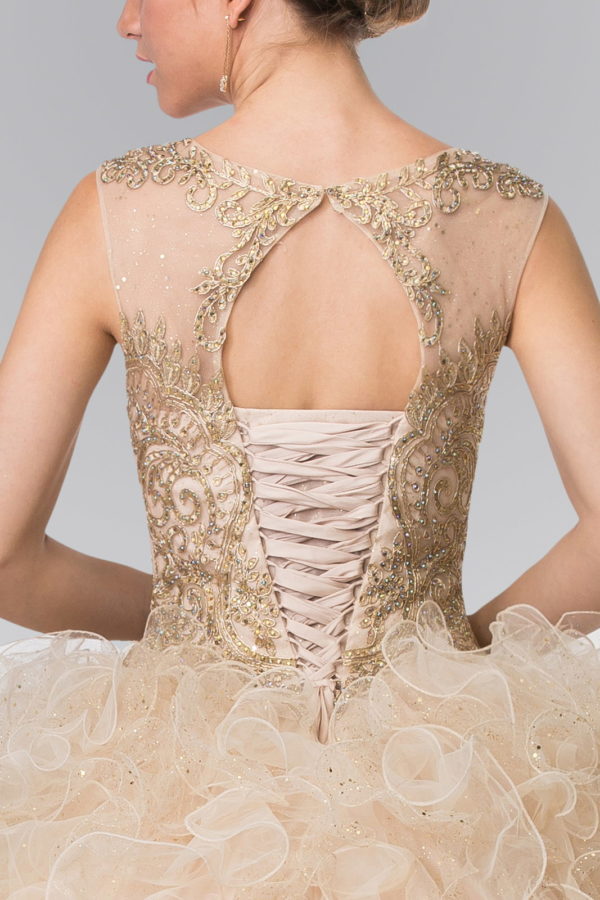 Embroidered and Beaded Mesh Ruffle Quinceneara Dress with Bolero-7
