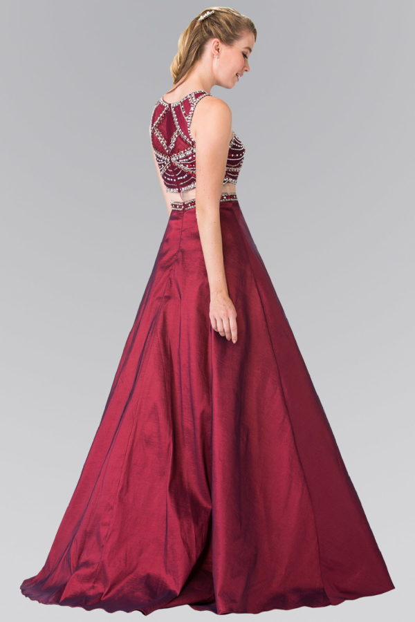 A-line Mock Two-Piece Beading Dress with Illusion Waistline-5
