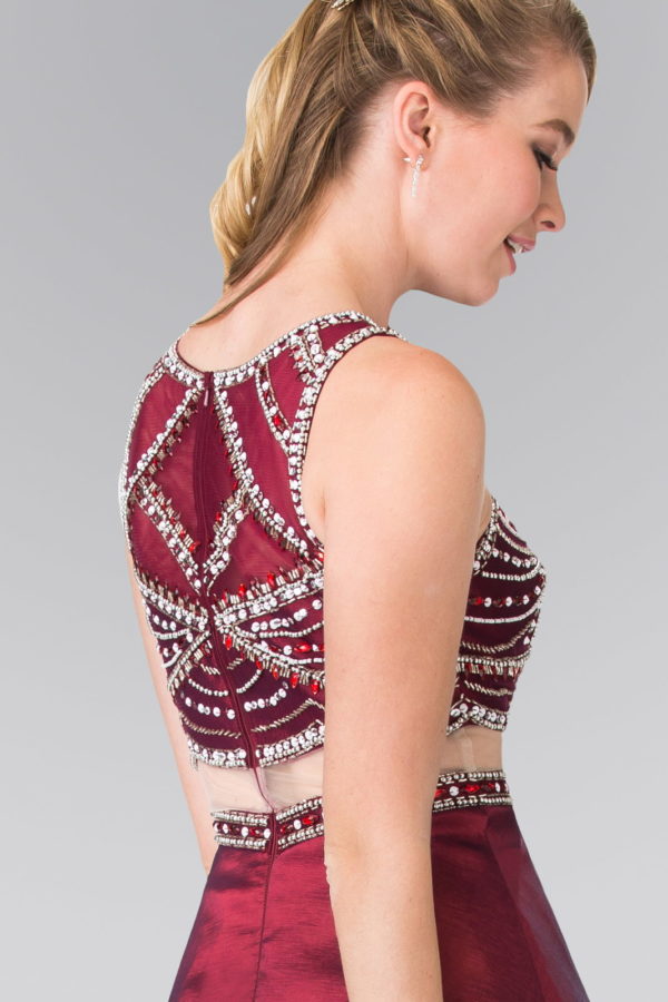 A-line Mock Two-Piece Beading Dress with Illusion Waistline-7