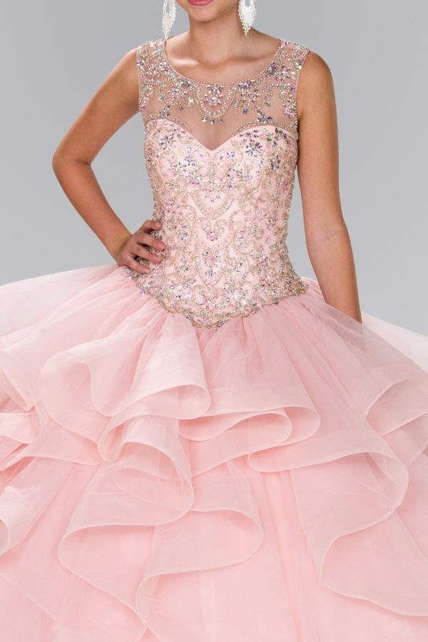 Full Beaded Bodice Illusion Sweethearted Ball Gown /w Bolero-7