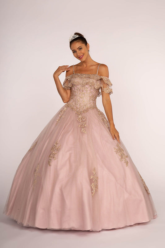 Off-the-Shoulder Embroidered Mesh Ball Gown-0