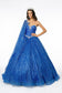 Jewel Embellished Bodice Glitter Mesh Ball Gown w/ Glitter Mesh Cape-1