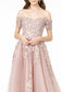 Embroidered Mesh A-Line w/ V-Back Long Prom Dress GLGL2885-6