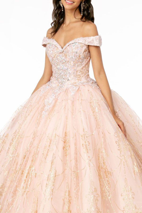 Cut-Away Shoulder Glitter Mesh Quinceanera Dress-5
