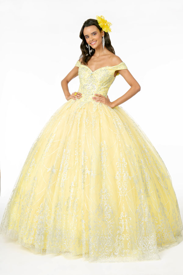 Cut-Away Shoulder Glitter Mesh Quinceanera Dress-7
