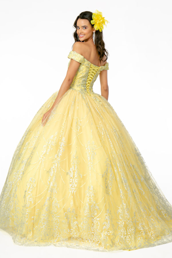 Cut-Away Shoulder Glitter Mesh Quinceanera Dress-9
