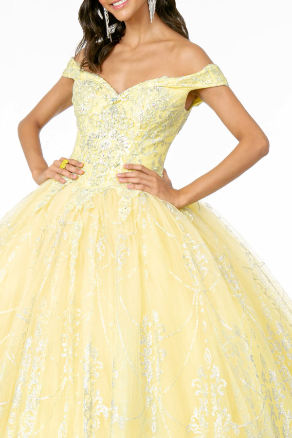 Cut-Away Shoulder Glitter Mesh Quinceanera Dress-8