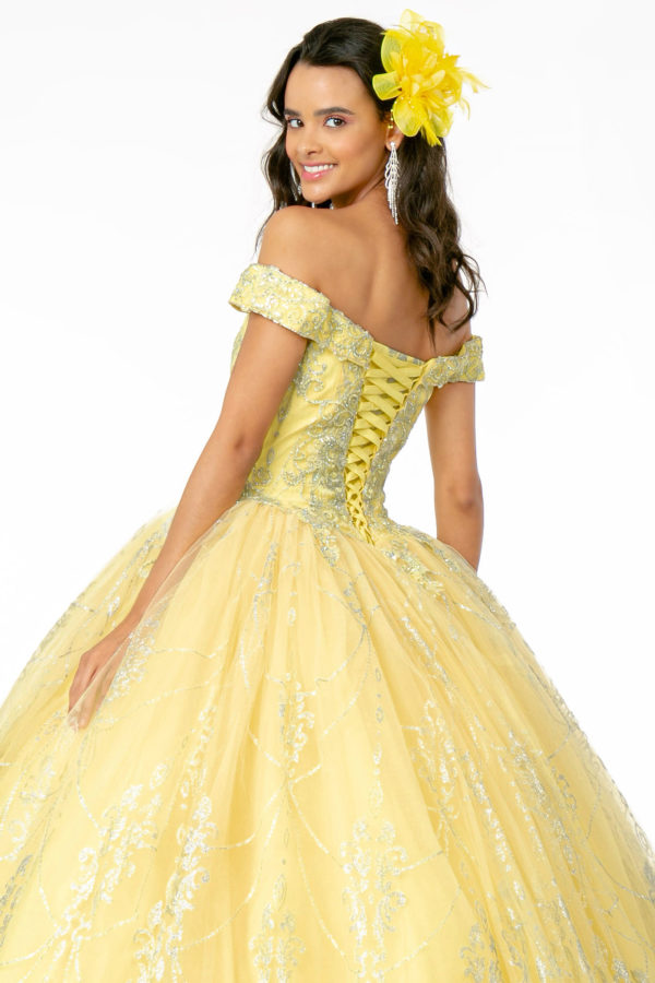 Cut-Away Shoulder Glitter Mesh Quinceanera Dress-6