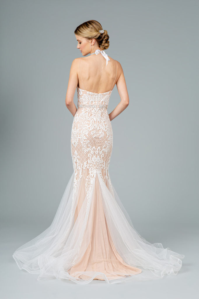 Spaghetti Strap V-Neck Mermaid Long Dress-5