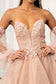 3-D Flower Embellished Glitter Netting A-line Dress w/ Detached Long Sleeves-7
