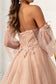3-D Flower Embellished Glitter Netting A-line Dress w/ Detached Long Sleeves-8