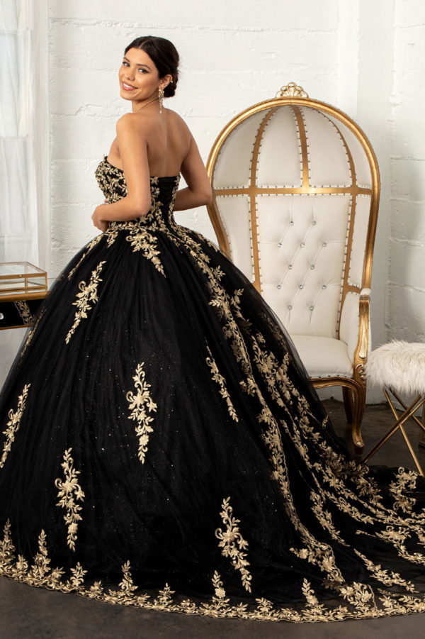 Jewel Embellished Tull Quinceanera Ball Gown w/ Embroidered Mesh Cape-6