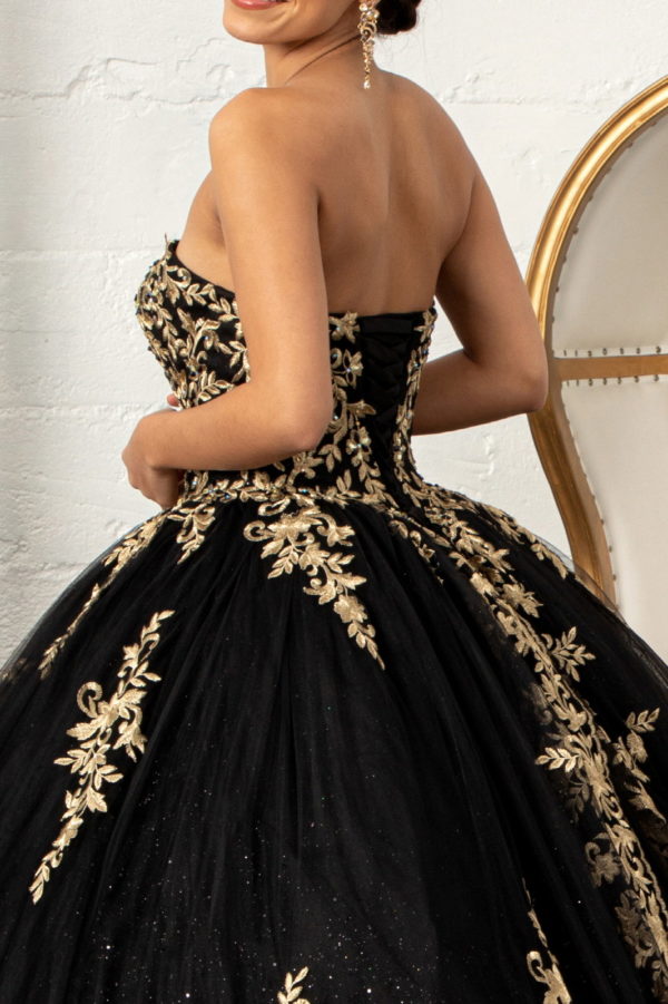 Jewel Embellished Tull Quinceanera Ball Gown w/ Embroidered Mesh Cape-9