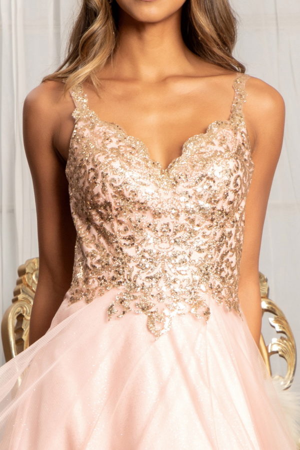 Sequin Embellished Bodice V-Neck A-Line Prom Dress w/ Leg Slit-5