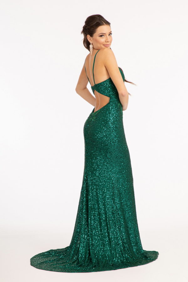 Cut-Out Back Embroidered Sweetheart Neckline Sequin Prom Dress w/ Leg Slit-6
