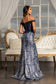 Sheer Bodice Cut-Away Shoulder Lace-Up Back Sequin Prom Dress w/ Leg Slit-6