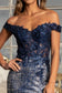 Sheer Bodice Cut-Away Shoulder Lace-Up Back Sequin Prom Dress w/ Leg Slit-7
