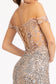 Sheer Bodice Cut-Away Shoulder Lace-Up Back Sequin Prom Dress w/ Leg Slit-11