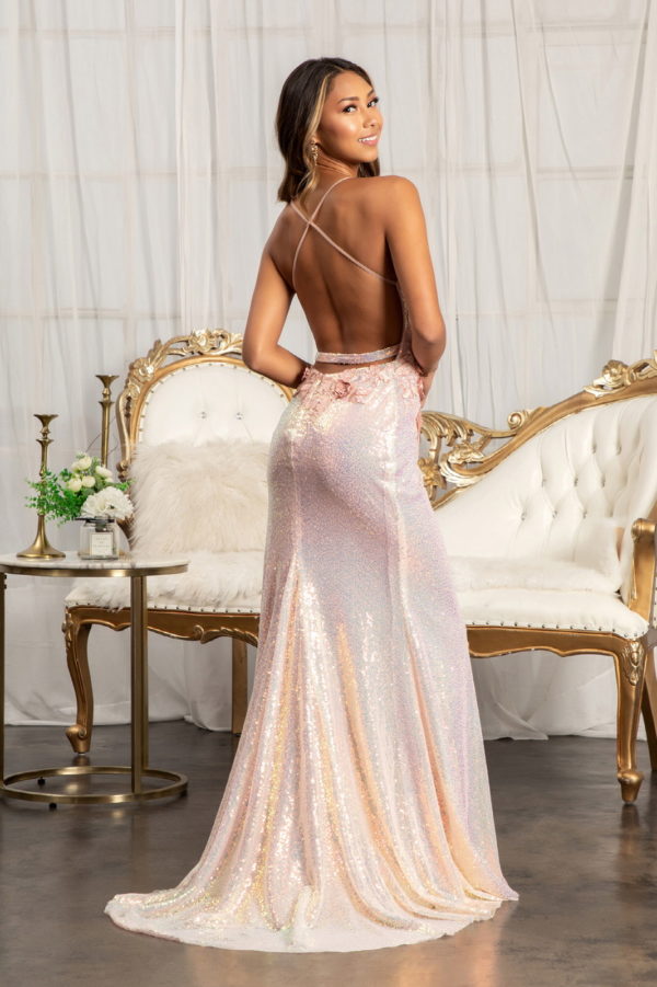 Full Iridescent Sequin Sweetheart Neckline Prom Dress w/ Leg Slit-5