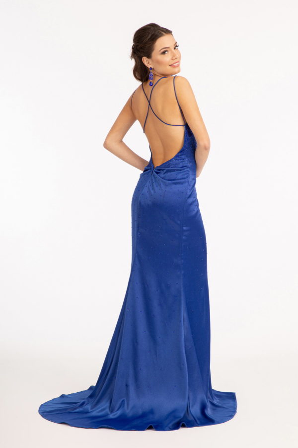 Beads Embellished Satin Mermaid Dress w/ Pleated Chest and Side Slit-8