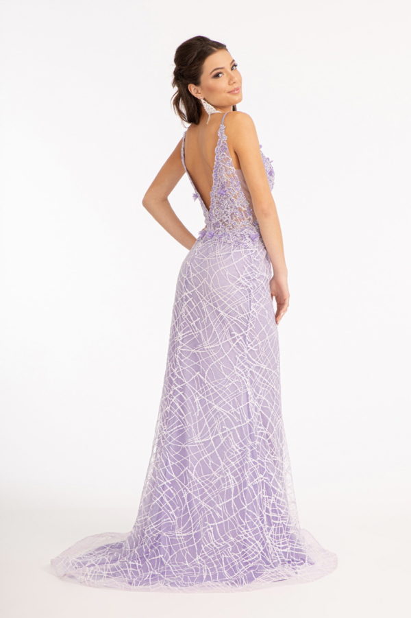 3-D Flower Glitter Embellished Mermaid Dress w/ Sheer Sides-7