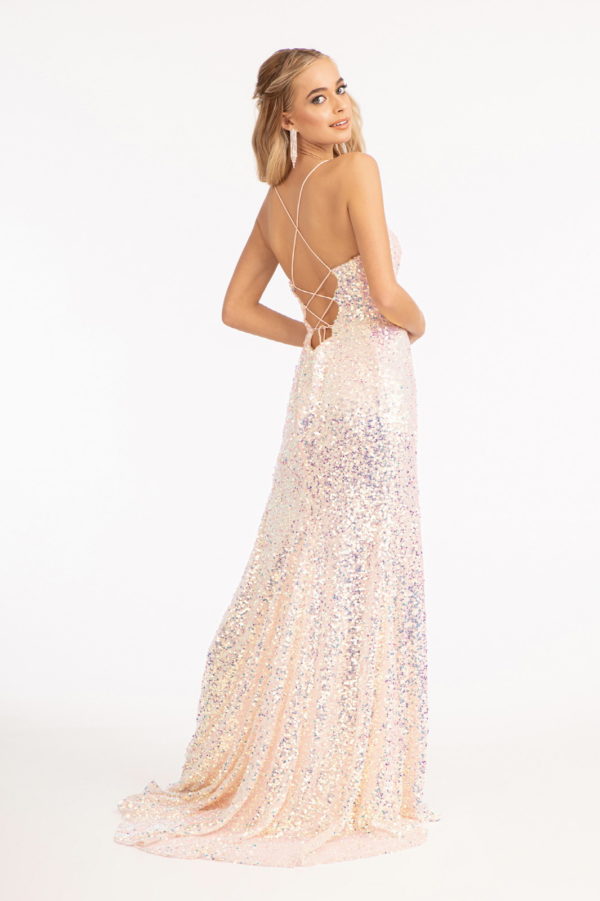 Straight Across Sequin Embellished Mermaid Dress w/ Open Lace-up Back-6