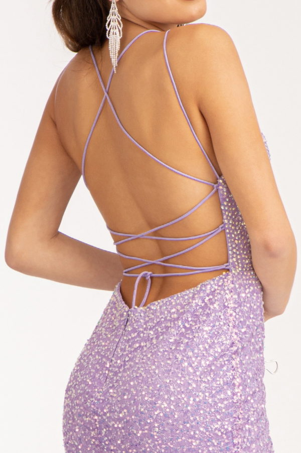 Straight Across Sequin Embellished Mesh Mermaid Dress w/ Slit-5