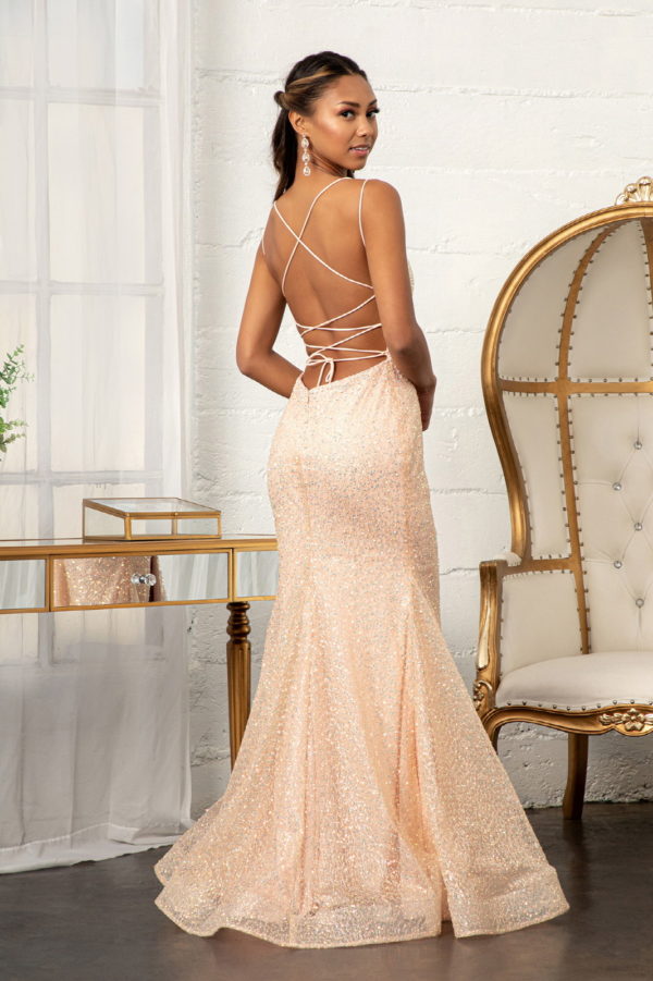 Straight Across Sequin Embellished Mesh Mermaid Dress w/ Slit-6