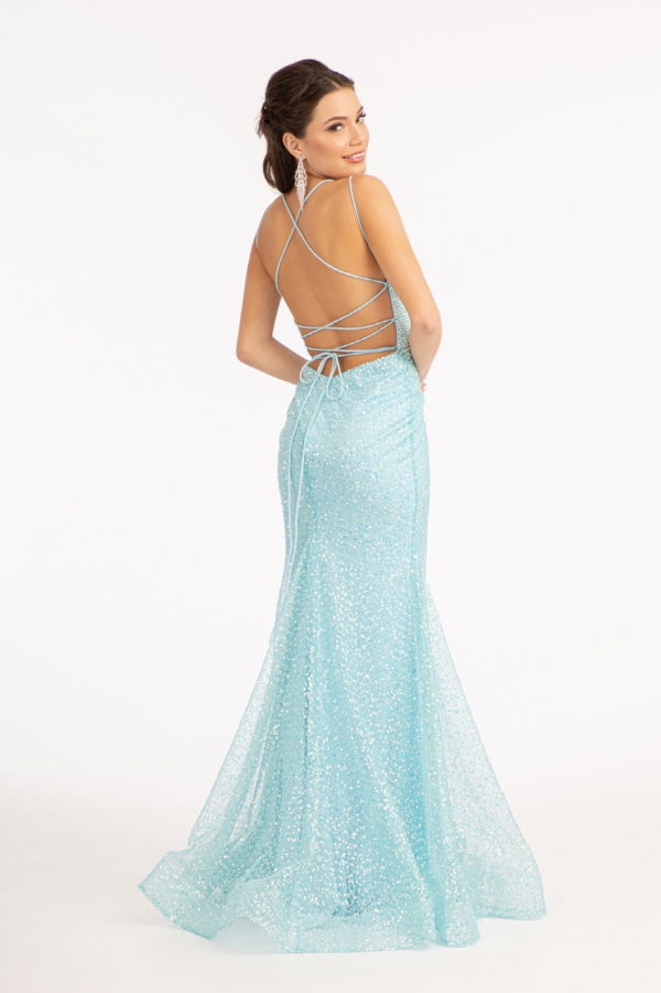Straight Across Sequin Embellished Mesh Mermaid Dress w/ Slit-9