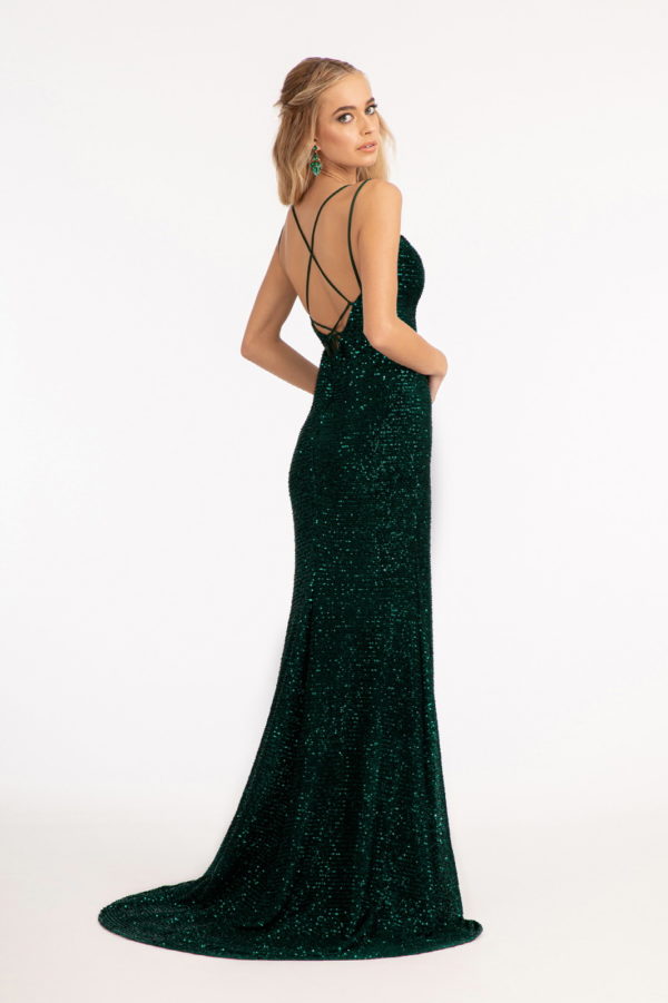 Straight Across Sequin Embellished Mermaid Dress w/ Slit-5