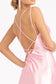 Straight Across Satin Mermaid Dress w/ Lace-up Back and Slit-6