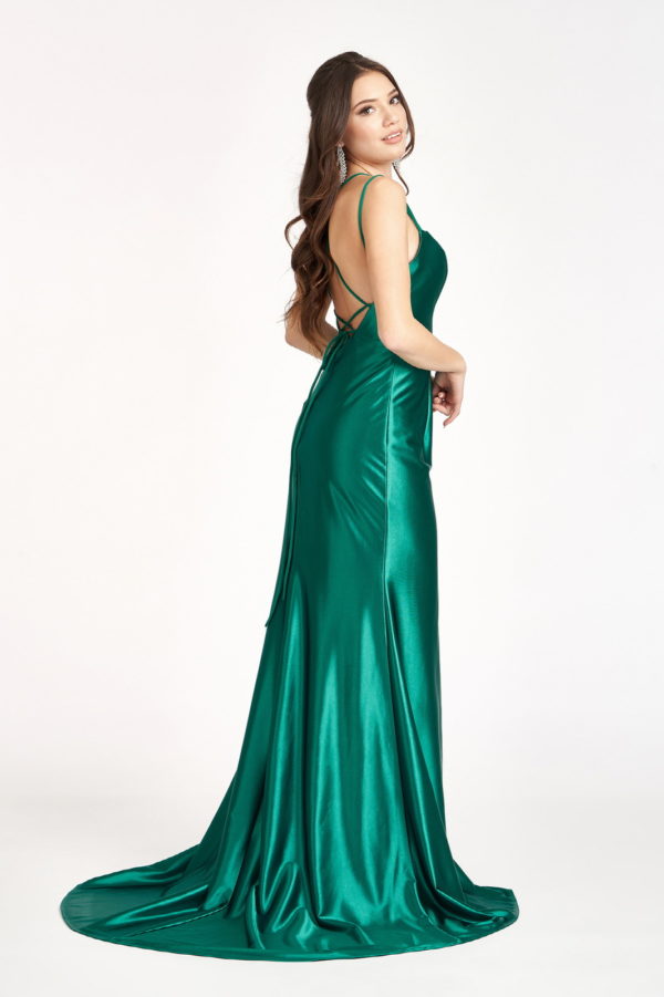 Straight Across Satin Mermaid Dress w/ Lace-up Back and Slit-7