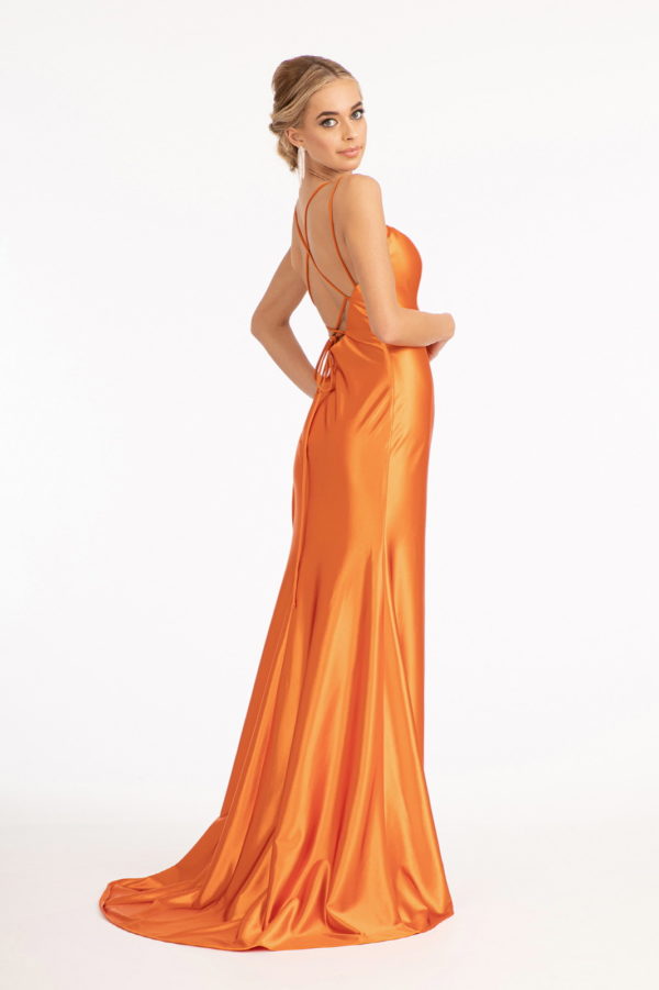 Straight Across Satin Mermaid Dress w/ Lace-up Back and Slit-13
