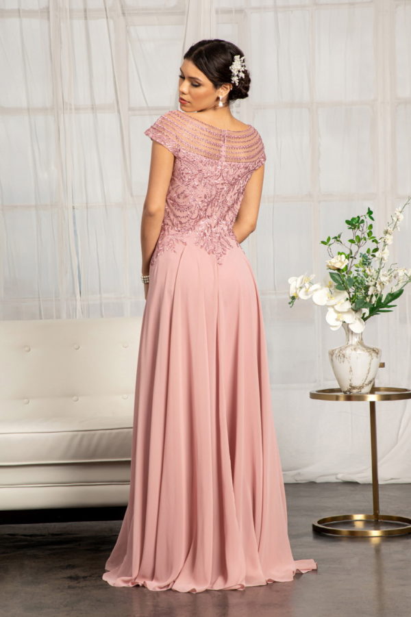 Beads Embellished Chiffon A-line Dress w/ Cap Sleeves-5