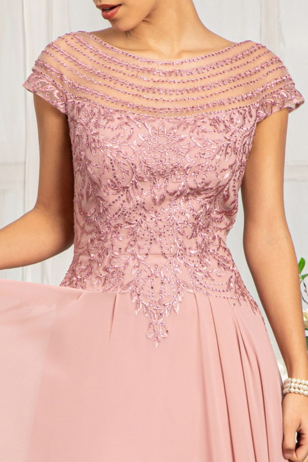 Beads Embellished Chiffon A-line Dress w/ Cap Sleeves-6