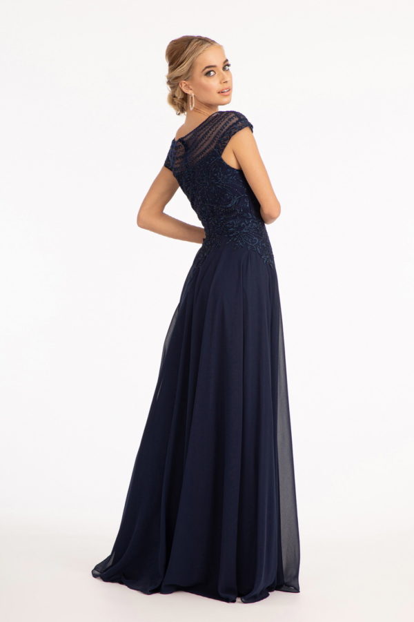 Beads Embellished Chiffon A-line Dress w/ Cap Sleeves-9
