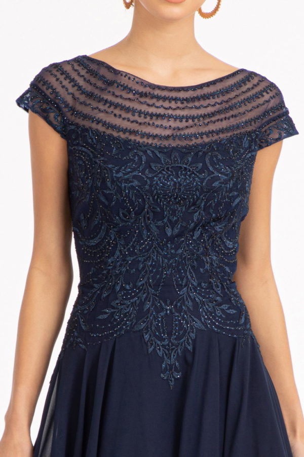 Beads Embellished Chiffon A-line Dress w/ Cap Sleeves-10