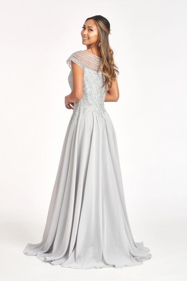 Beads Embellished Chiffon A-line Dress w/ Cap Sleeves-13