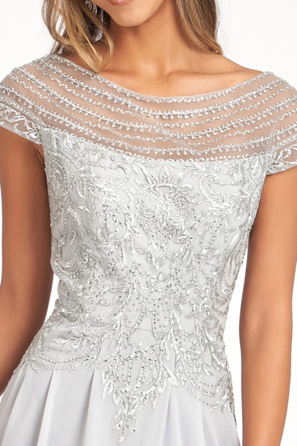 Beads Embellished Chiffon A-line Dress w/ Cap Sleeves-14