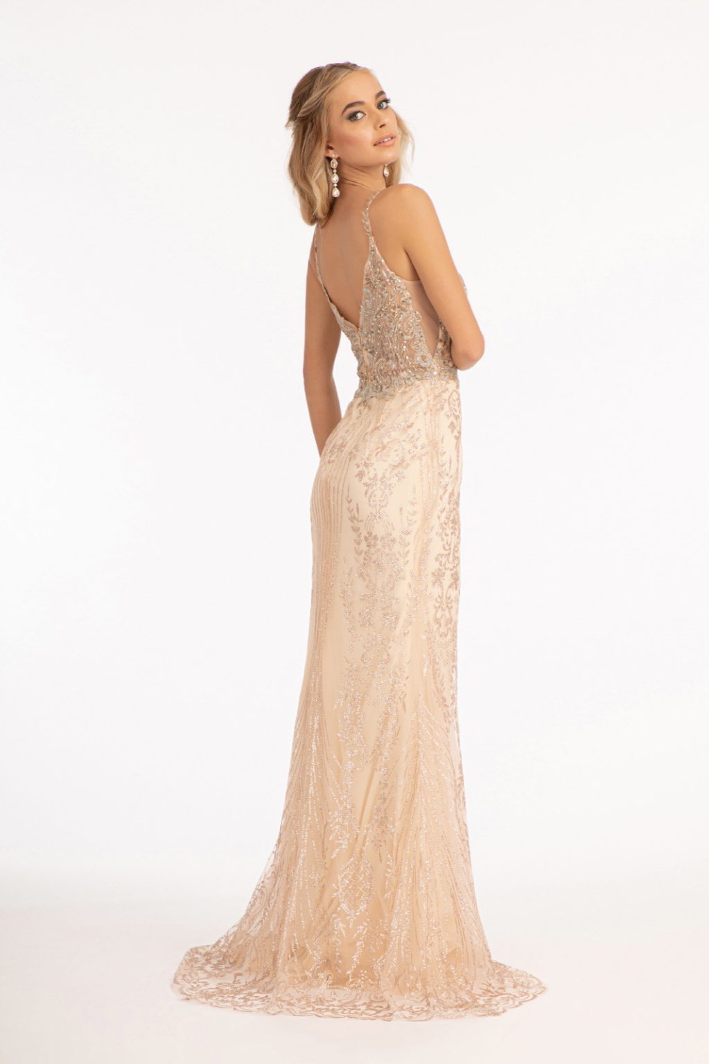 Beads Embellished Mesh Mermaid Dress w/ Detached Mesh Layer on Waist-5