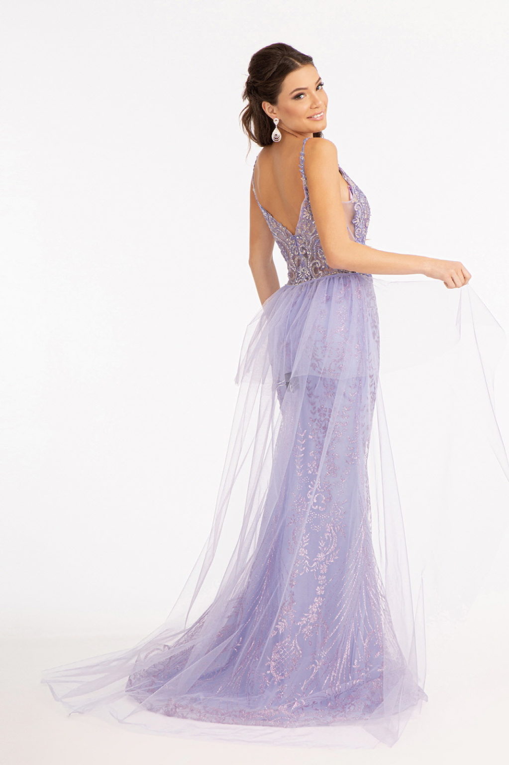 Beads Embellished Mesh Mermaid Dress w/ Detached Mesh Layer on Waist-8