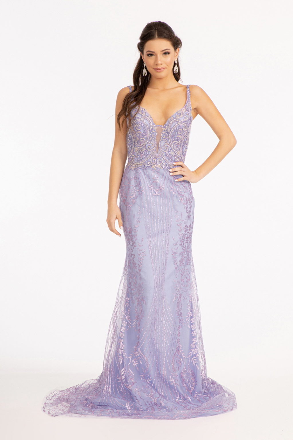 Beads Embellished Mesh Mermaid Dress w/ Detached Mesh Layer on Waist-9