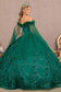 Mesh Quinceanera Dress w/ Side Mesh Drape and Detachable Feather Embellishment-1