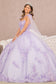 3-D Flower Applique Glitter Quinceanera Gown w/ Mesh Cape-5