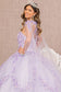 3-D Flower Applique Glitter Quinceanera Gown w/ Mesh Cape-8