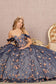 3-D Flower Applique Glitter Off Shoulder Mesh Quinceanera Dress-5