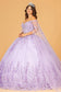 3-D Butterfly Applique Glitter Quinceanera Gown w/ Long Mesh Layer-8
