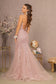 Sequin Bead Lace-up Back Trumpet w/ Mesh Tail Long Prom Dress GLGL3121-1